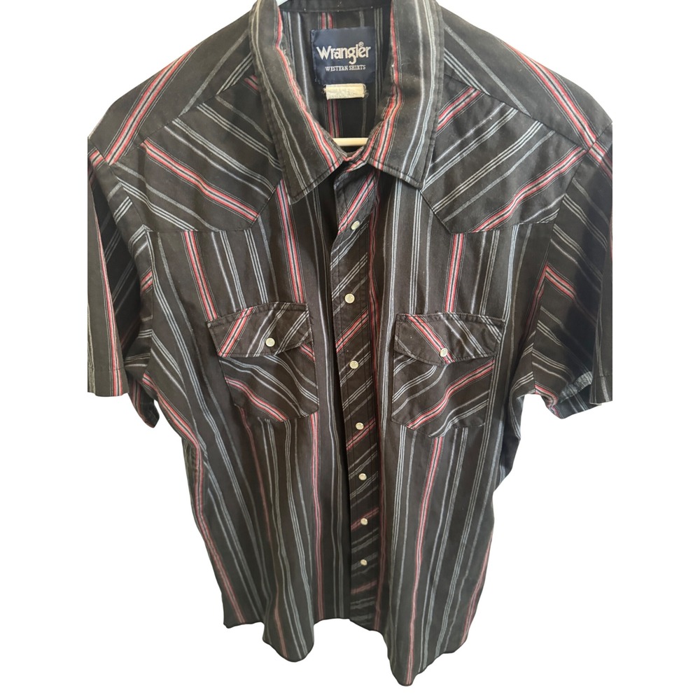 VTG Wrangler Western Shirt Mens Large Tall Striped Pearl Snap